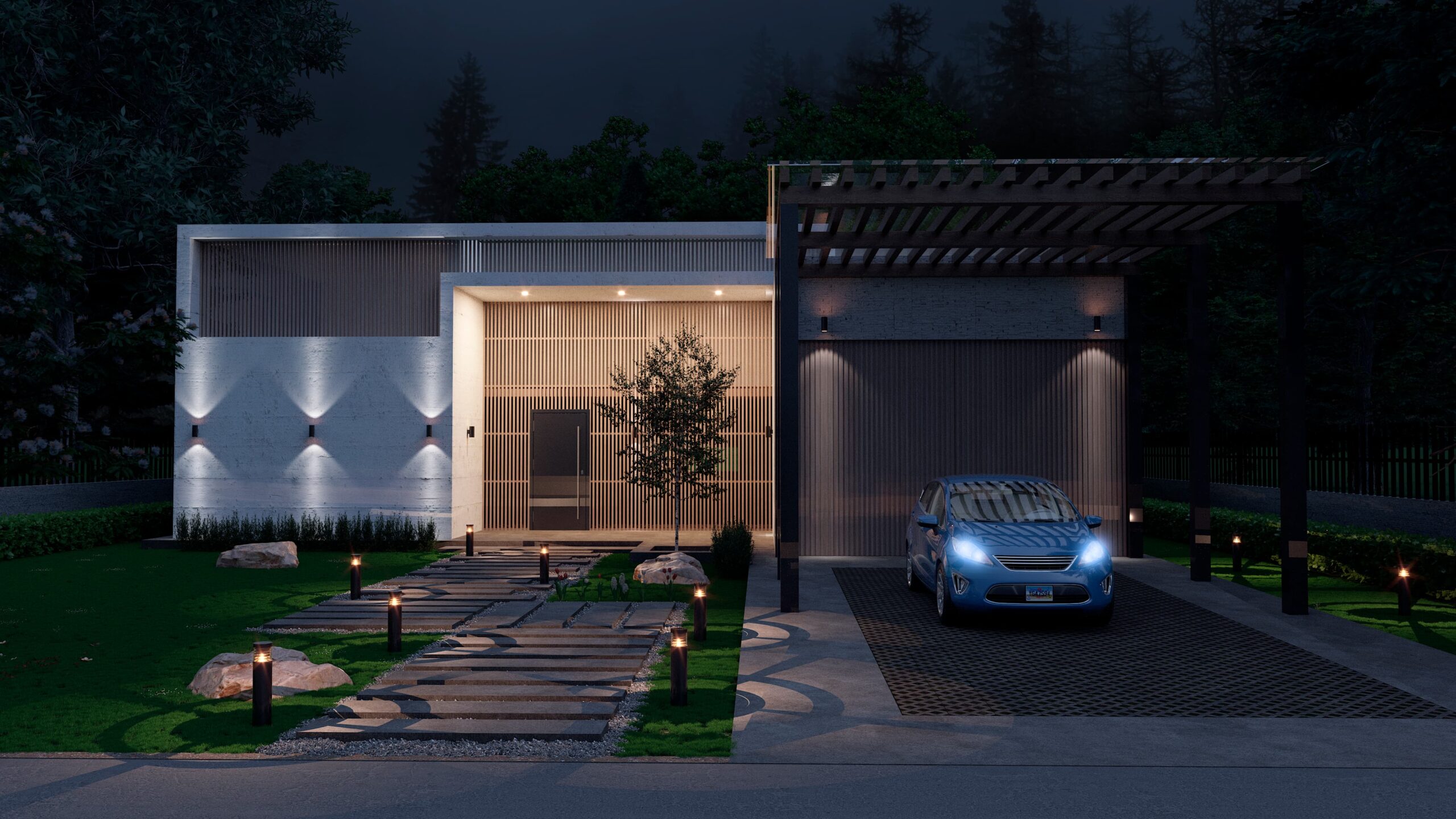 Render Nocturno Exterior montaña - renders 3d en Vigo