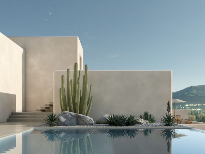 Render de piscina vivienda mediterranea