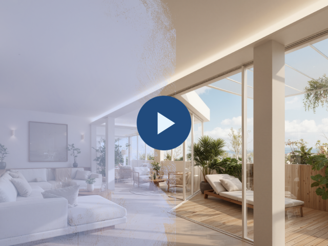 Animación 3D de un apartamento en el Barrio de Salamanca, mostrando diseño interior moderno y distribución detallada